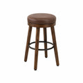 Tabouret de bar rond en bois et cuir PU marron
