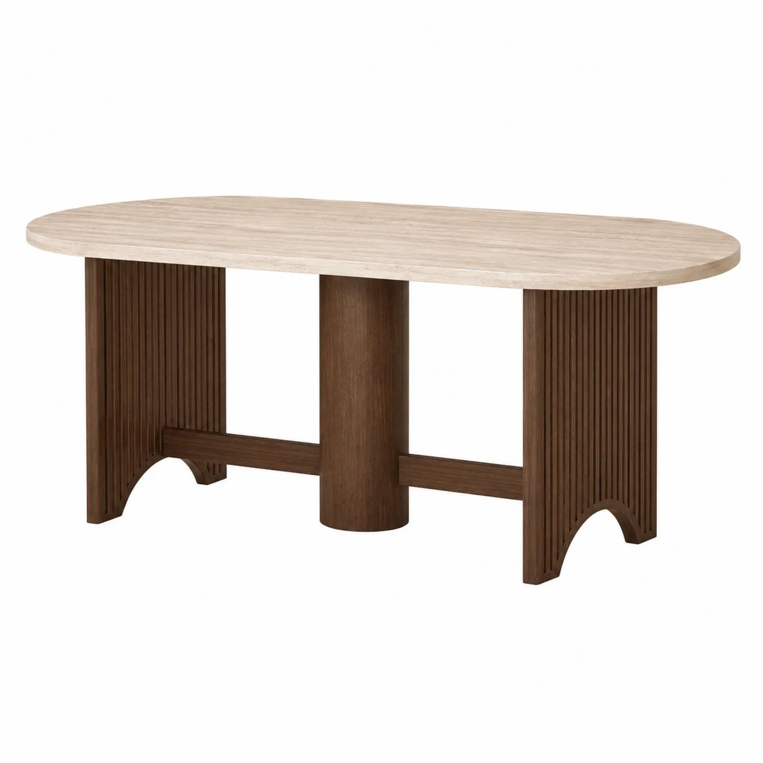 Table à manger ovale en bois de chêne et travertin 180cm