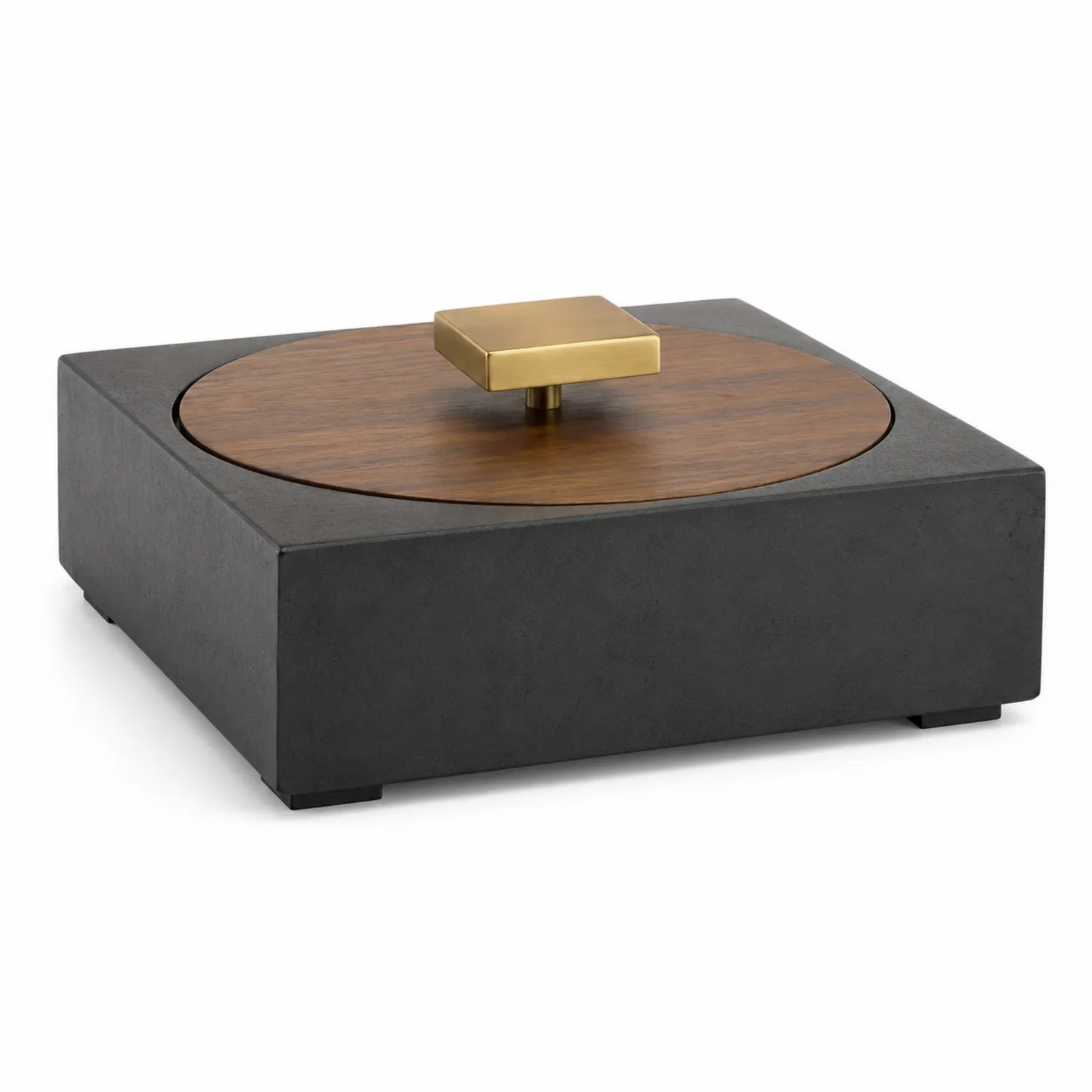 Boîte de rangement en bois et métal noir et brun