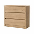 Commode à trois tiroirs en bois de chêne clair 90x40x80 cm