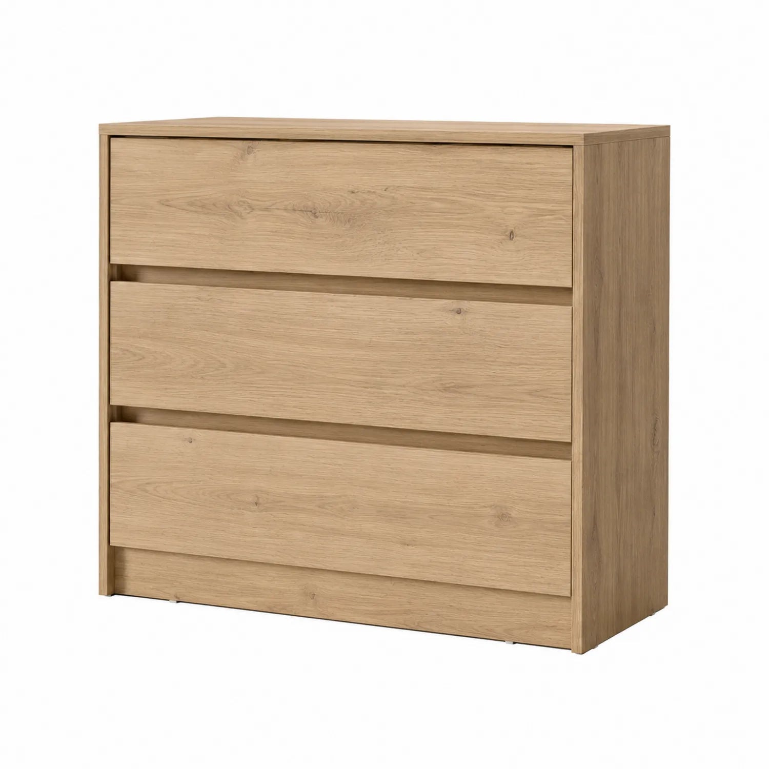 Commode à trois tiroirs en bois de chêne clair 90x40x80 cm
