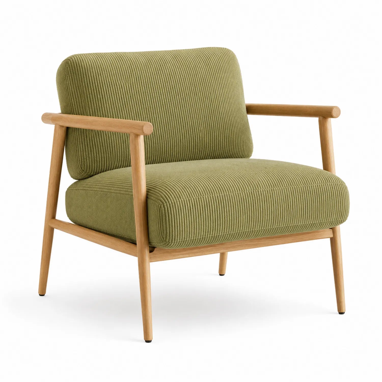 Fauteuil en bois et tissu côtelé vert