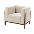 Fauteuil carré en tissu bouclé beige avec structure en bois
