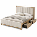 Lit double en bois avec rangement en tissu crème 200x160 cm