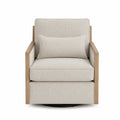 Fauteuil pivotant en bois et tissu beige 75x80x85 cm
