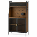 Étagère de Cuisine en Bois et Métal Noir avec Portes Grillagées 180x90x40cm
