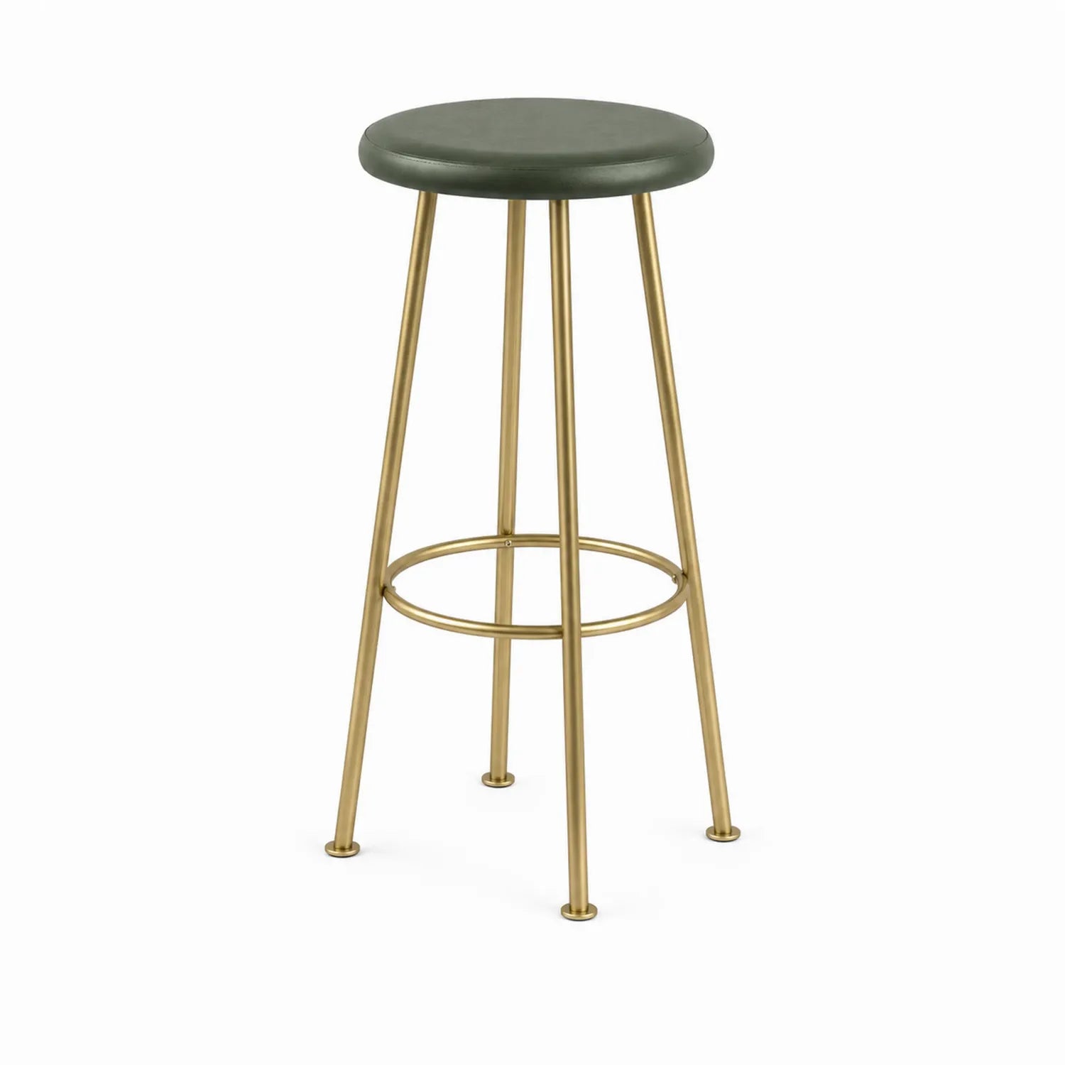 Tabouret de bar rond en cuir synthétique et structure en métal doré 75 cm Vert