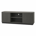 Meuble TV en bois gris avec étagères intégrées 140 cm