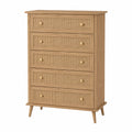 Commode en Chêne avec 5 Tiroirs en Rotin Beige