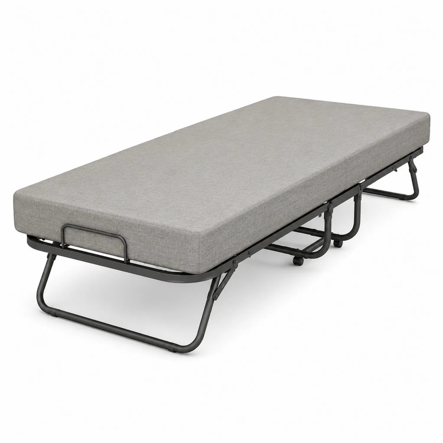Lit pliant simple en métal avec matelas gris