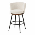 Tabouret de bar pivotant en tissu bouclé beige avec cadre en métal noir