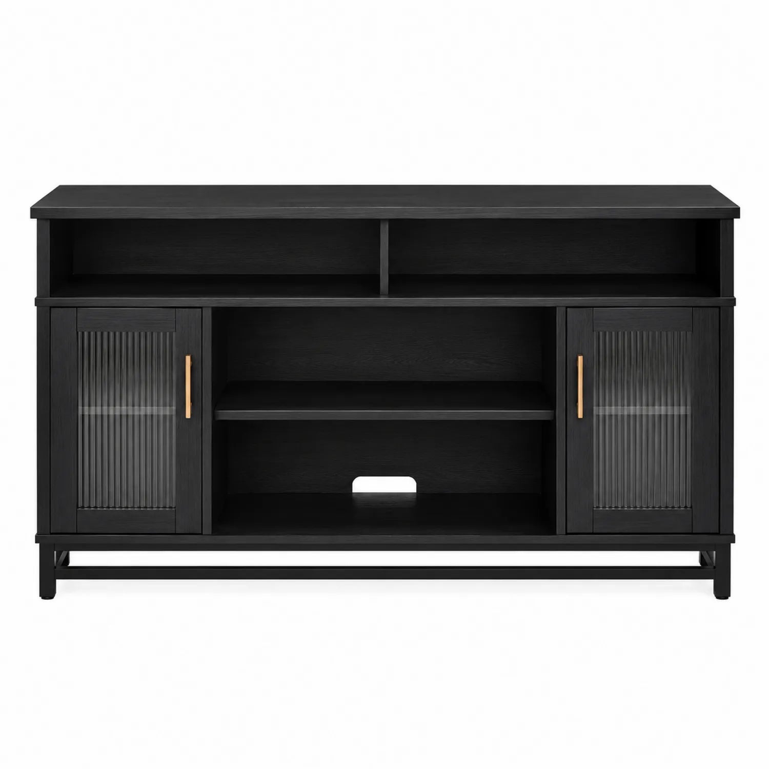Meuble TV en bois noir avec portes en verre strié