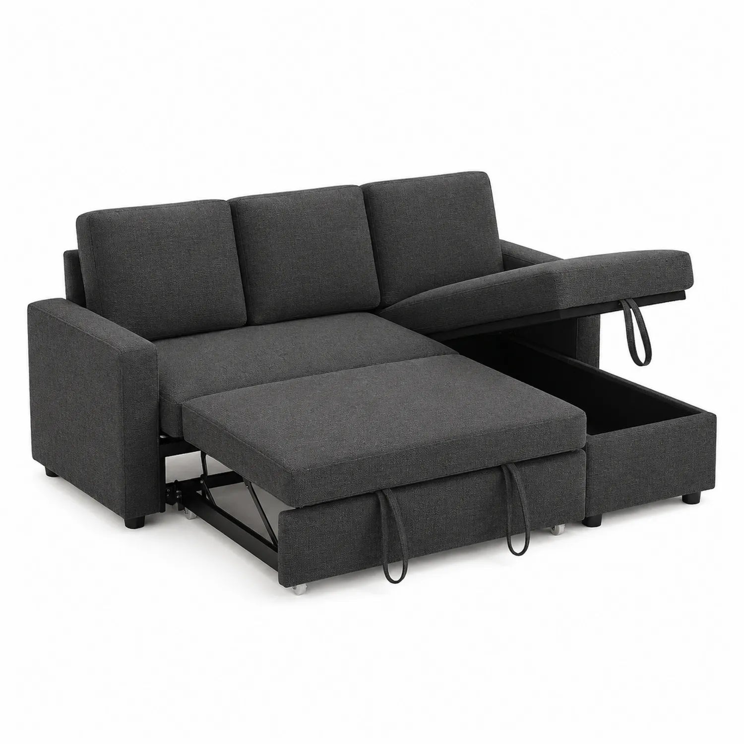 Canapé convertible en tissu avec rangement Gris 200x140 cm