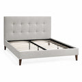 Lit double en tissu avec tête de lit capitonnée et pieds en bois