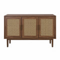 Buffet en bois avec portes en rotin marron 120x40x80 cm