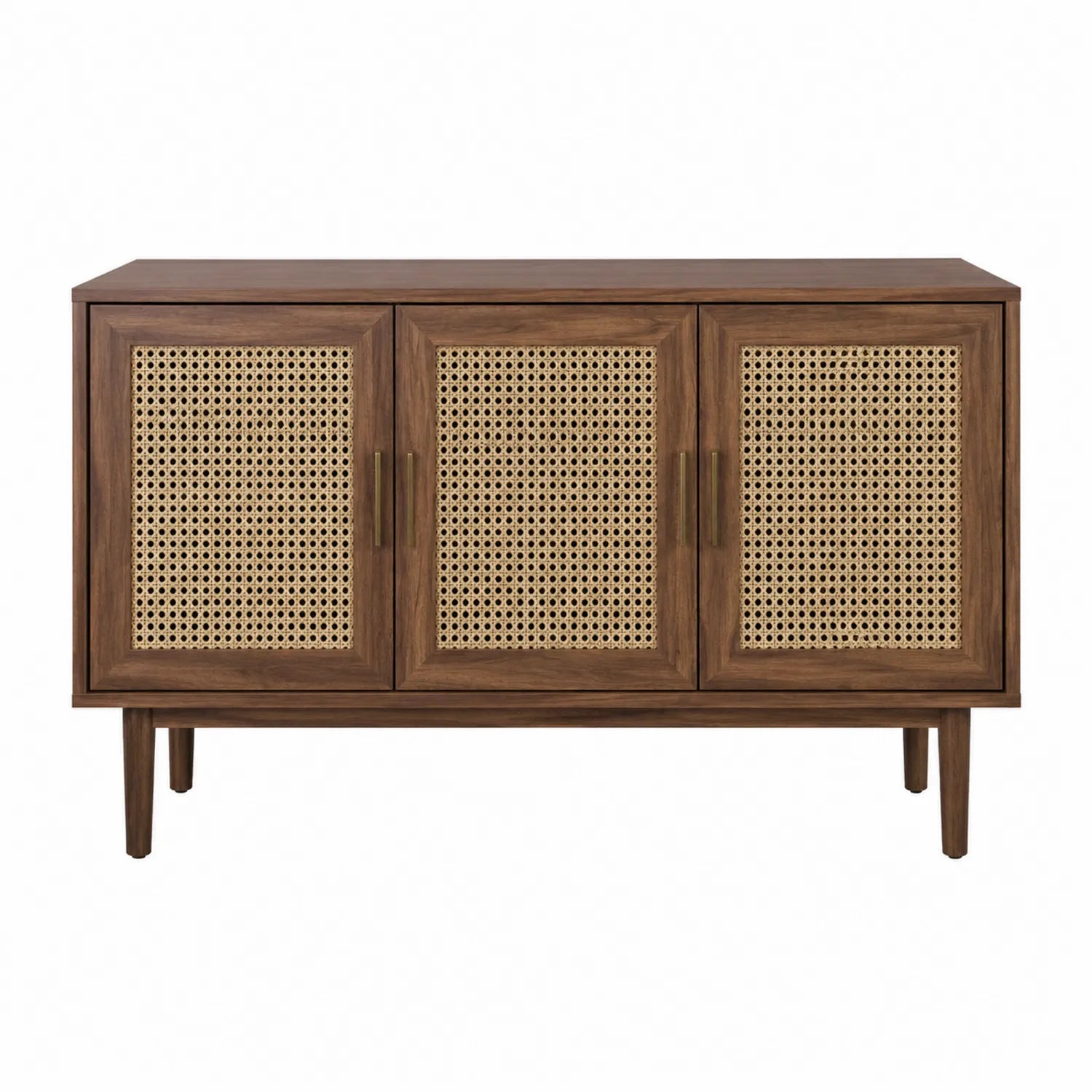 Buffet en bois avec portes en rotin marron 120x40x80 cm