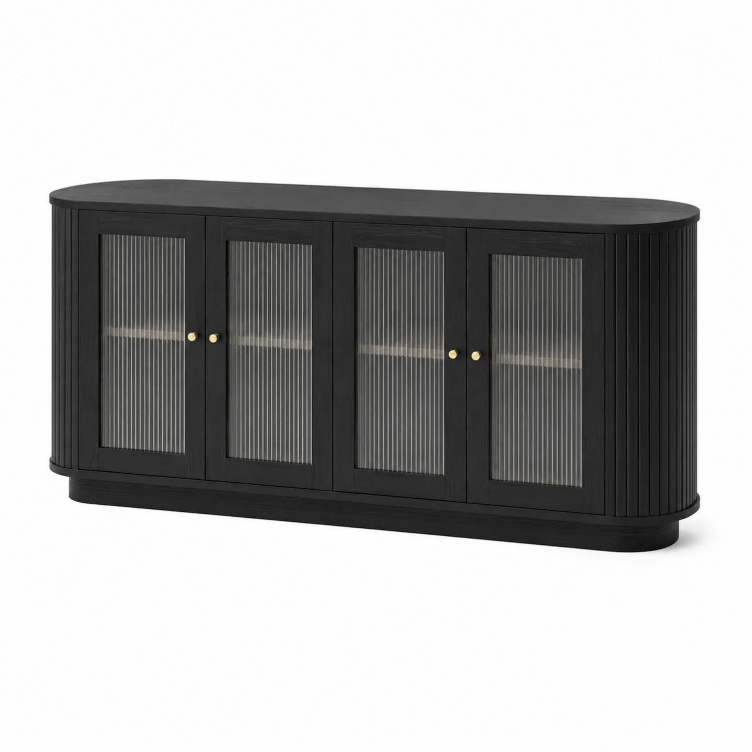 Buffet 4 portes en bois noir avec portes en verre strié