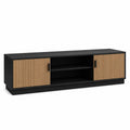 Meuble TV en bois MDF noir et chêne avec portes coulissantes