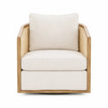 Fauteuil en bois et lin beige, 75x80x85 cm