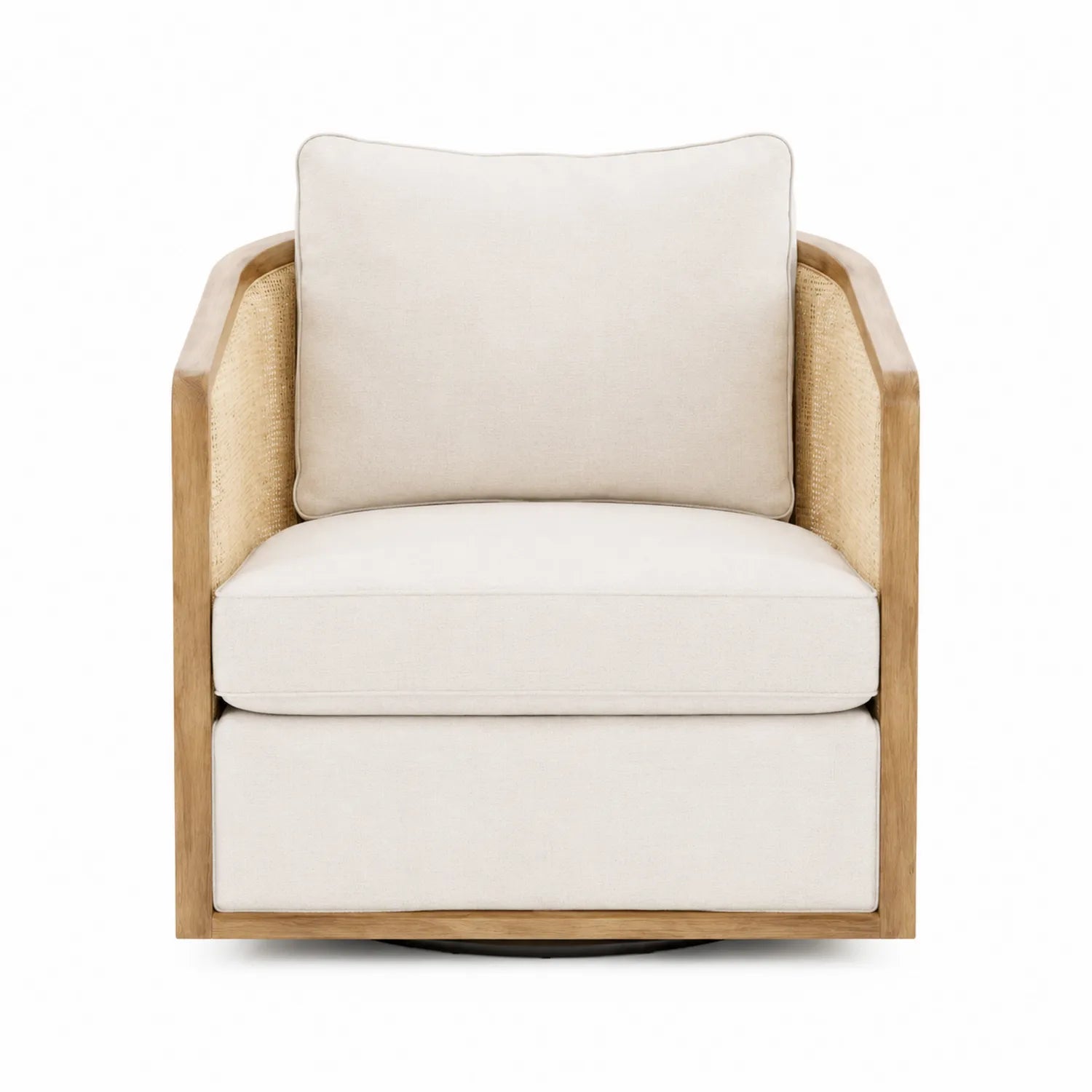 Fauteuil en bois et lin beige, 75x80x85 cm
