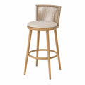 Tabouret de bar en bois avec dossier en corde et coussin beige