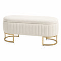 Banc en tissu bouclé blanc avec base en métal doré