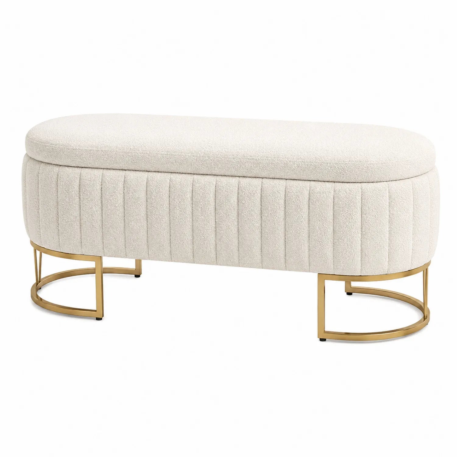 Banc en tissu bouclé blanc avec base en métal doré