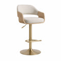 Tabouret de bar tissu beige cadre bois et base métal doré réglable
