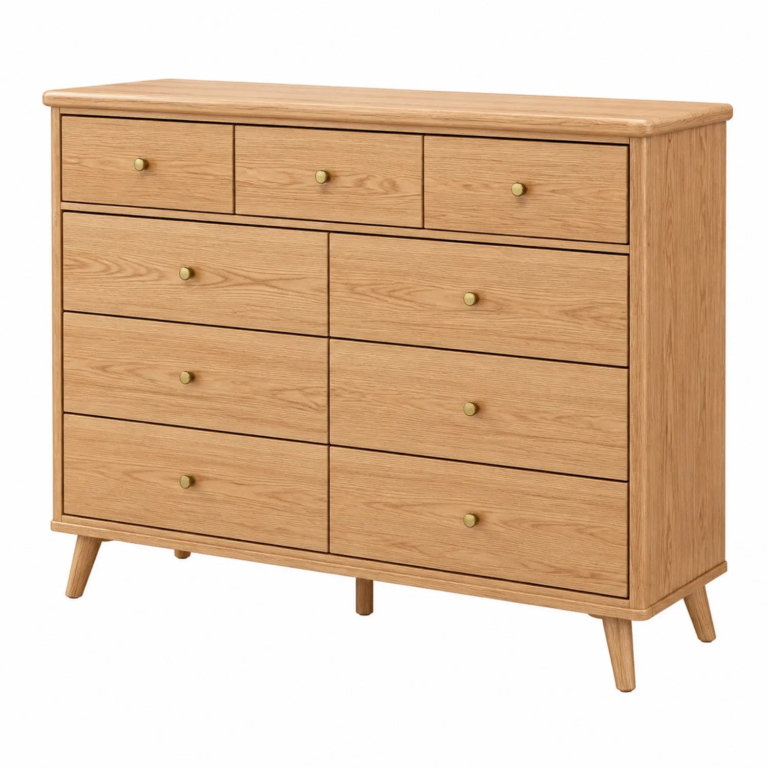 Commode 9 tiroirs en bois de chêne clair 110x90x40 cm