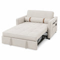 Canapé-lit convertible en tissu beige avec poches latérales